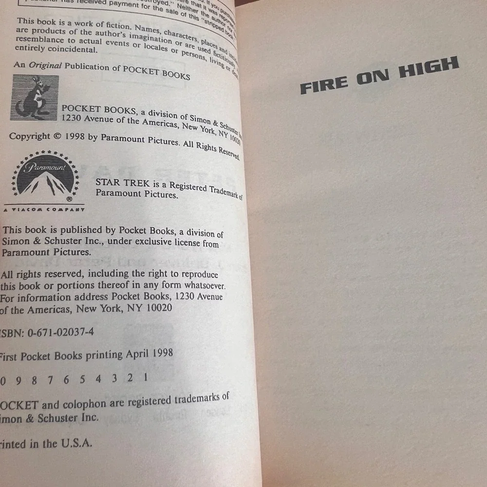 Star Trek New Frontier Fire on High Book 6 Peter David Paperback 1998 1st‎ Print